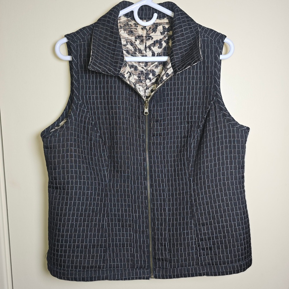 Woolrich Reversible Womens Vest Quilted Zipup Black‎ Animal Print Slimming XL